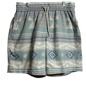 Faherty Mens Aztec Print Swim Trunks Sage Green Geometric Mesh Liner Size M